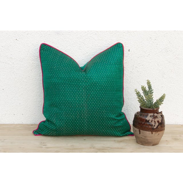 Rajkat Green Dotted Ahir Handloom Pillow For Sale In Los Angeles - Image 6 of 6