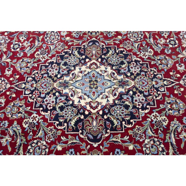 Hand-Knotted Cork Wool Kashan Rug with Medallion Design, 2000s For Sale - Image 6 of 13