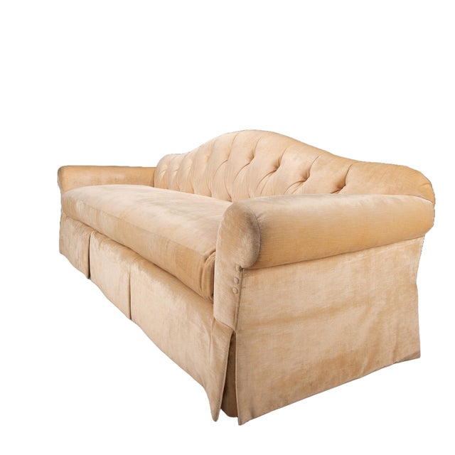 Baker Furniture Golden Beige Tufted Chesterfield Velvet Long Sofa For Sale In Tampa - Image 6 of 12