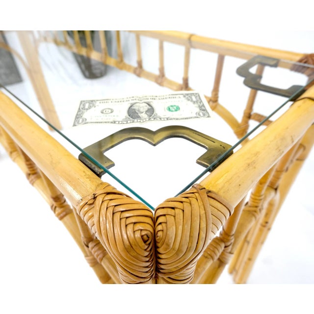 Wood Bamboo Frame Glass Top Console Table w/ Figurative Brass Supports For Sale - Image 7 of 13