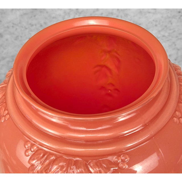 Vintage Art Nouveau Floral Vine Embossed Rose Pink Glass Vase - 16" For Sale - Image 6 of 7