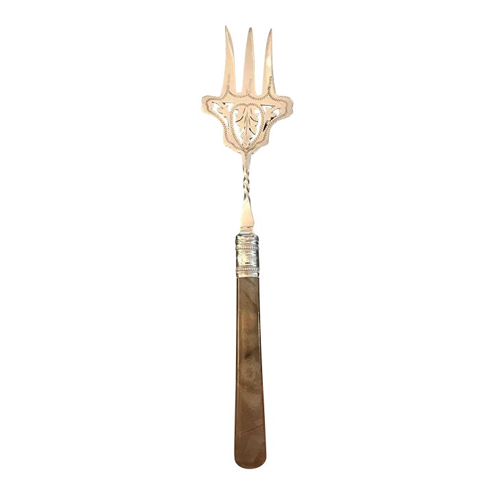 Antique Decorative British Silver Antique and Ornate Bread Fork | Chairish