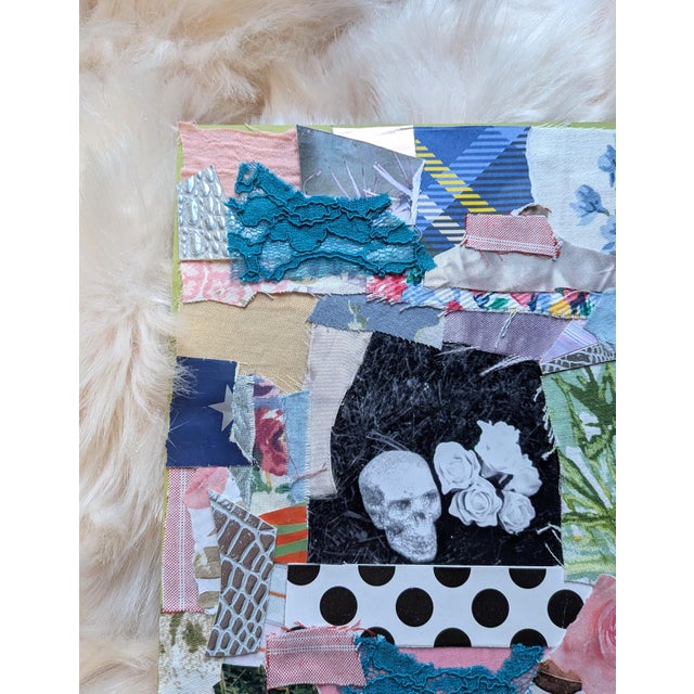 Textile Contemporary Abstract Skull and Roses Maximalist Mixed Media Collage For Sale - Image 7 of 7