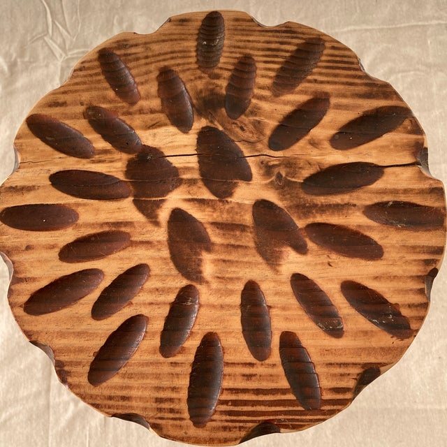 Vintage Brutalist Hand Carved Tripod Milking Stool For Sale - Image 9 of 12