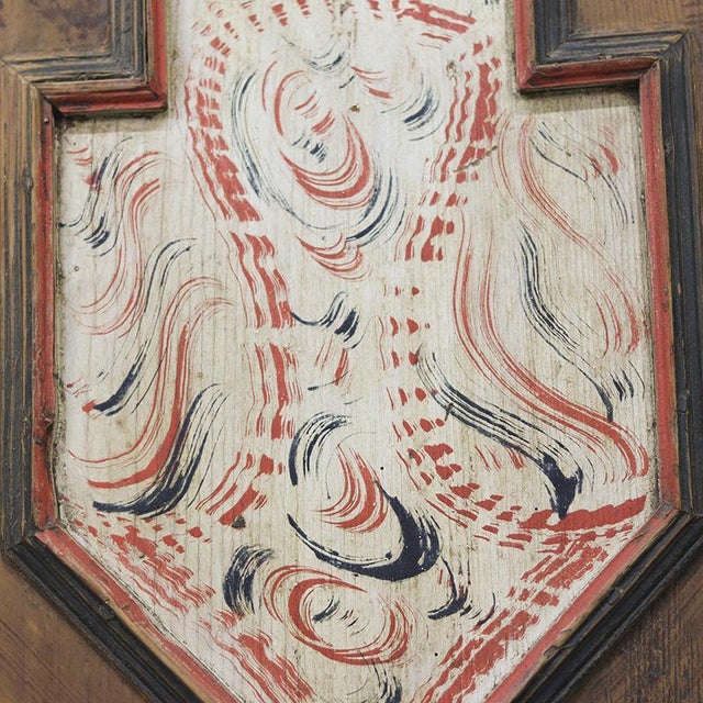 Extremely decorative painted bridal cupboard in soft blue color with orange accents. This bridal wardrobe comes from...