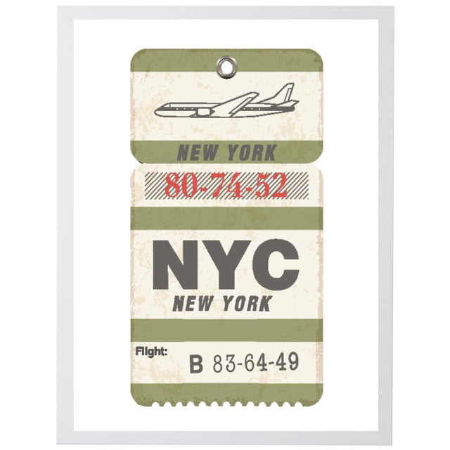 Illustration NYC Travel Ticket Print in White Shadowbox - 13" x 17" For Sale - Image 3 of 3