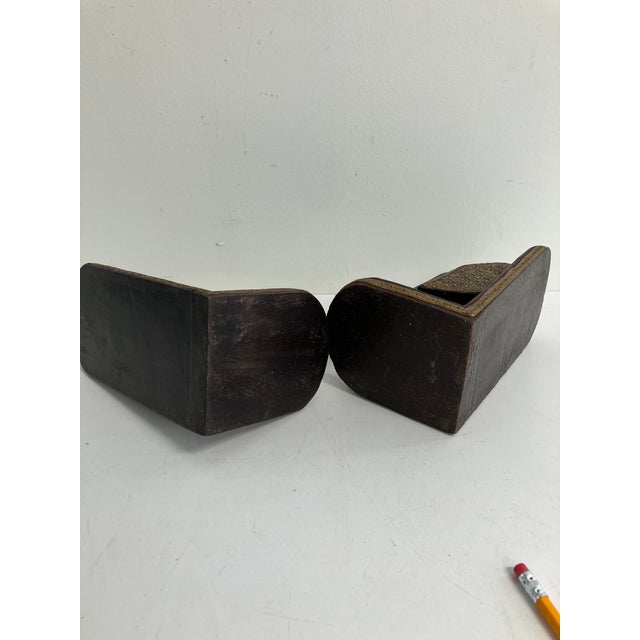 Vintage Carved Wooden Elephant Bookends With Brass Inlay – Pair For Sale - Image 10 of 10