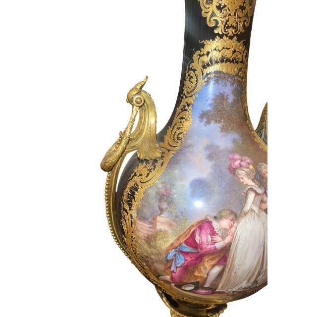French Monumental 19th Century Sèvres Porcelain Lidded Urn With Gilt Bronze Mounts For Sale - Image 3 of 11