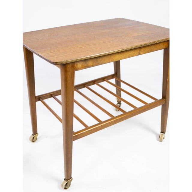 Danish Teak Side Table with Shelf & Wheels, 1960s For Sale - Image 3 of 11