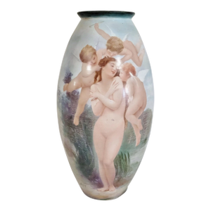 Monumental Antique French Old Paris Hand Painted Nymph & Angels Vase