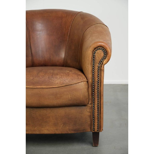 Vintage Worn Sheepskin Club Armchair For Sale - Image 9 of 14