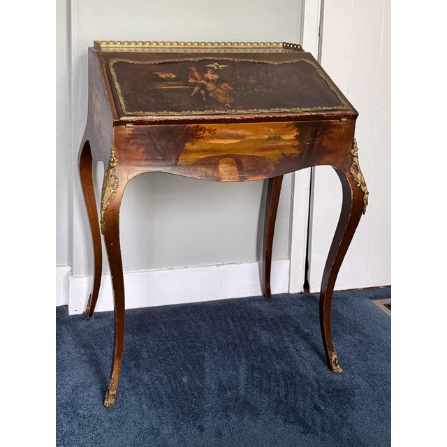 Antique French Louis XV Style Mahogany Painted Writing Desk For Sale - Image 12 of 14