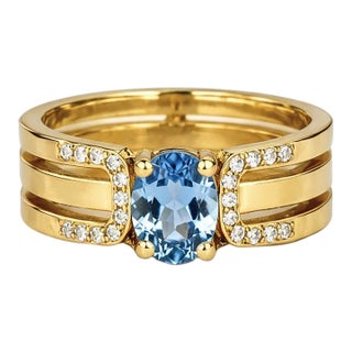 Split Shank Oval Topaz Engagement Silver, Gold Ring, Size 9.5 For Sale