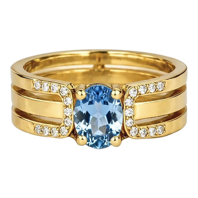 Split Shank Oval Topaz Engagement Silver, Gold Ring, Size 9.5 For Sale