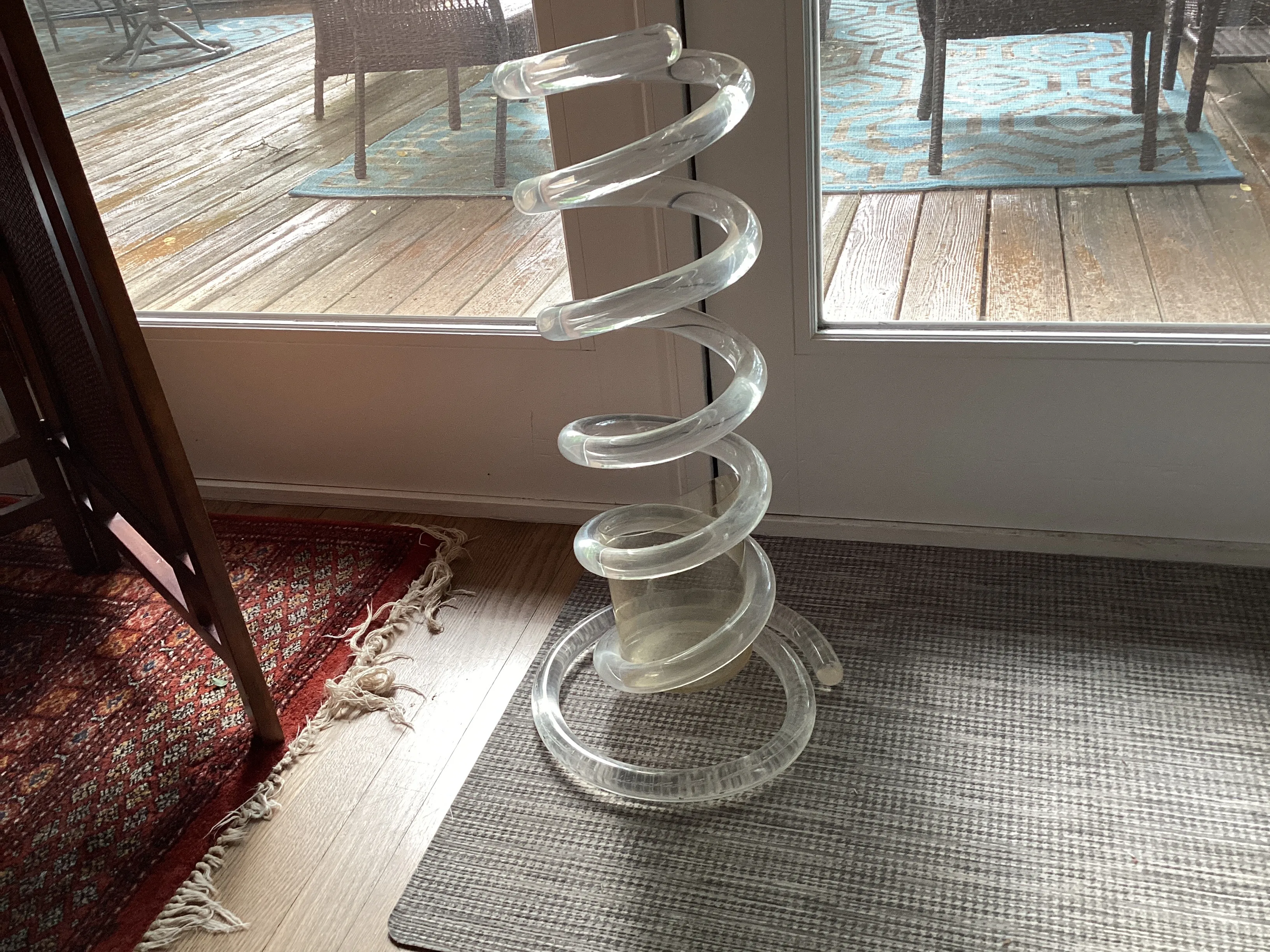 1960s Lucite Acrylic Modern Cylindrical Coil Shape Umbrella Stand
