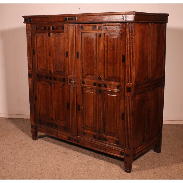 Antique Dutch Two-Door Oak and Ebony Buffet, 1600s For Sale - Image 9 of 13