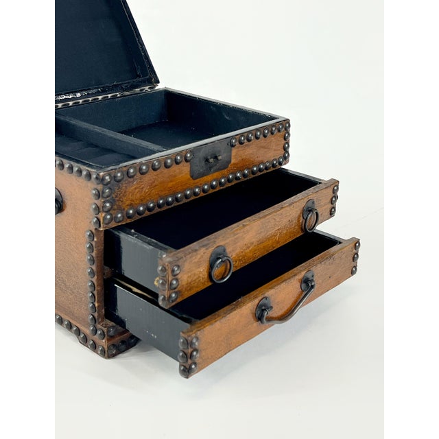 1980s Vintage Nailhead Lacquered Parchment Jewelry Chest For Sale - Image 5 of 11