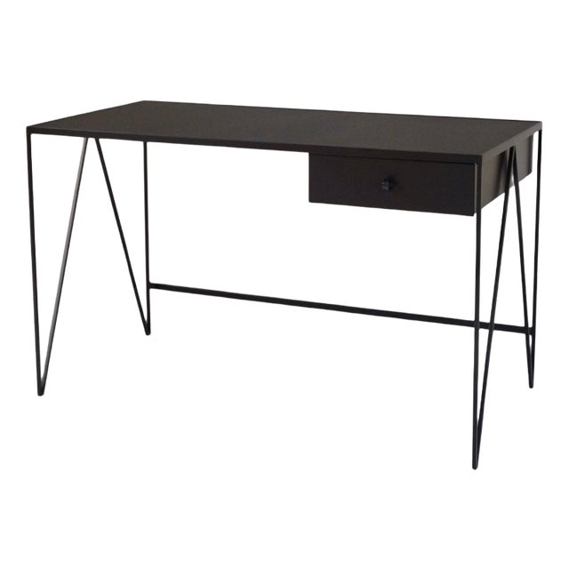 Large Black Desk with Natural Linoleum Drawer from &New For Sale