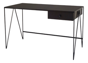 Large Black Desk with Natural Linoleum Drawer from &New