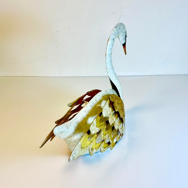 Mid-Century Coastal Hollywood Regency Italian Capiz Shell Encrusted Tole Swan Sculpture. For Sale - Image 9 of 16