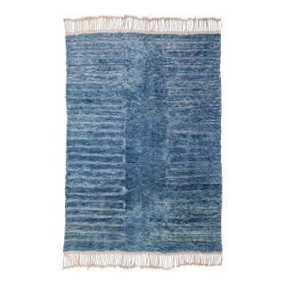 Mottled Linear Hand-Knotted Wool Rug | 10'1" X 7'2" | One of a Kind For Sale