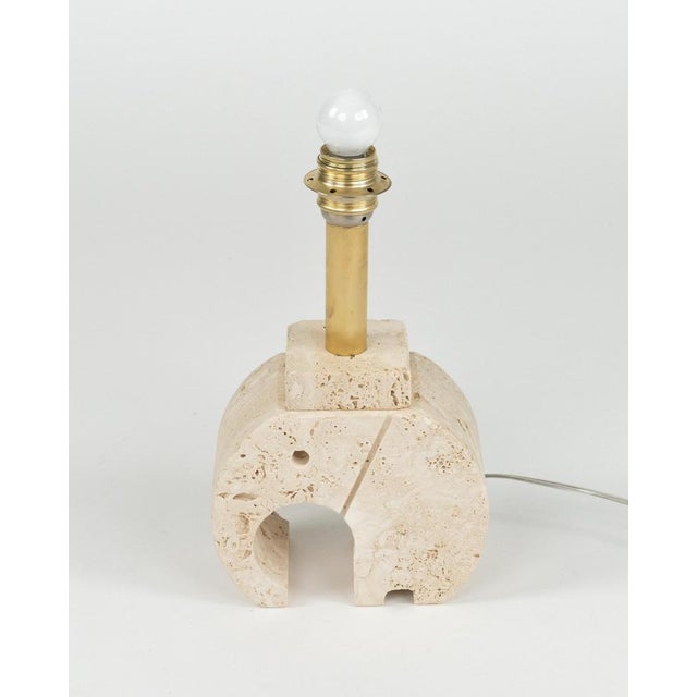 Mid-Century Modern Elephant Table Lamps in Travertine and Brass, 1970s, Set of 2 For Sale - Image 11 of 17