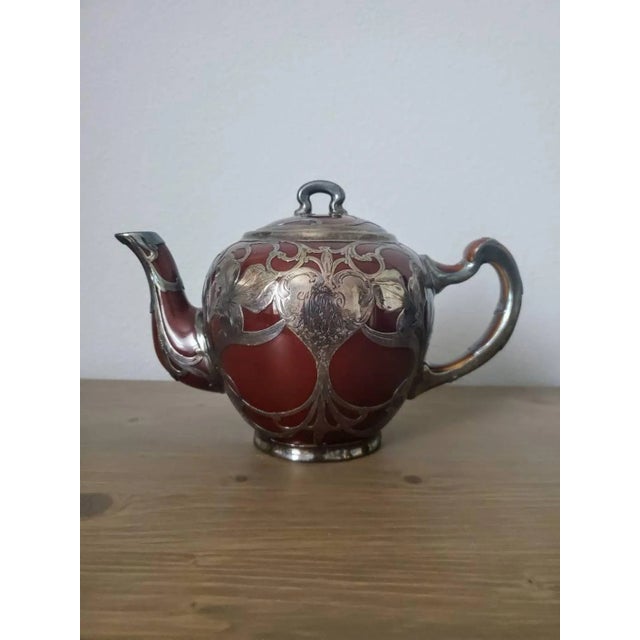 Antique Art Nouveau Lenox Silver Overlay Treacle Teapot