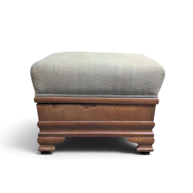 Wood Early-to-Mid 20th Century Upholstered Wood Storage Ottoman With Hinged Lid For Sale - Image 7 of 17