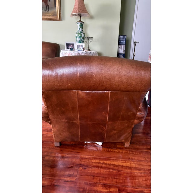 Mitchell Gold + Bob Williams Mitchell Gold 1930s Style Leather Manhattan Club Chair and Ottoman For Sale - Image 4 of 11