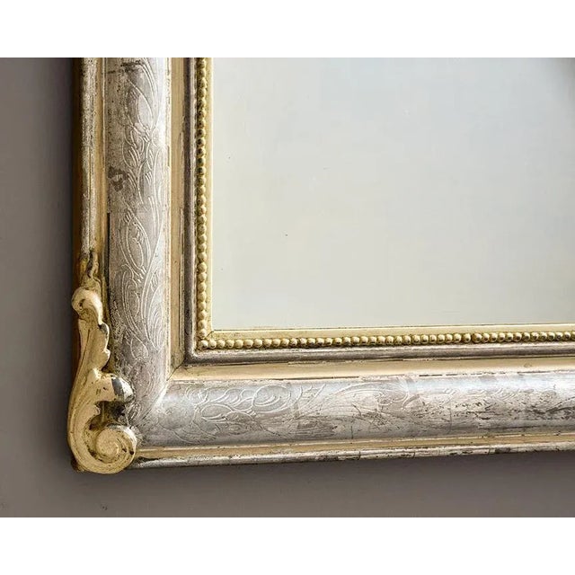 French Large 19th Century Silver Louis Philippe Mirror With Gilded Mirror Crest For Sale - Image 3 of 12