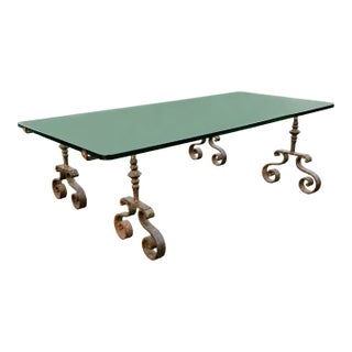 Spanish Colonial Revival Hand-Forged Wrought Iron Coffee Table With Glass Top, Circa 1930 For Sale