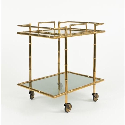 Mid-Century Modern Mid-Century Serving Bar Cart in Brass and Glass in the style of Maison Baguès, Italy, 1960s For Sale - Image 3 of 16