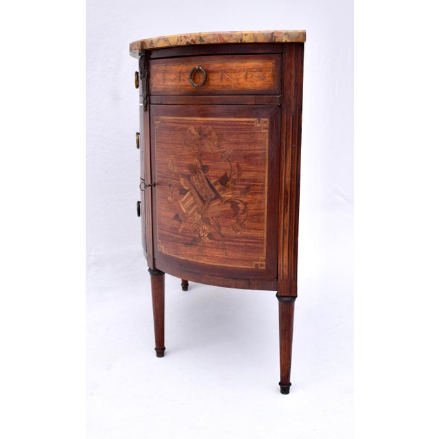 Wood French 19th Century Marquetry Demi-Lune Server Commode, Specimen Marble Top For Sale - Image 7 of 17