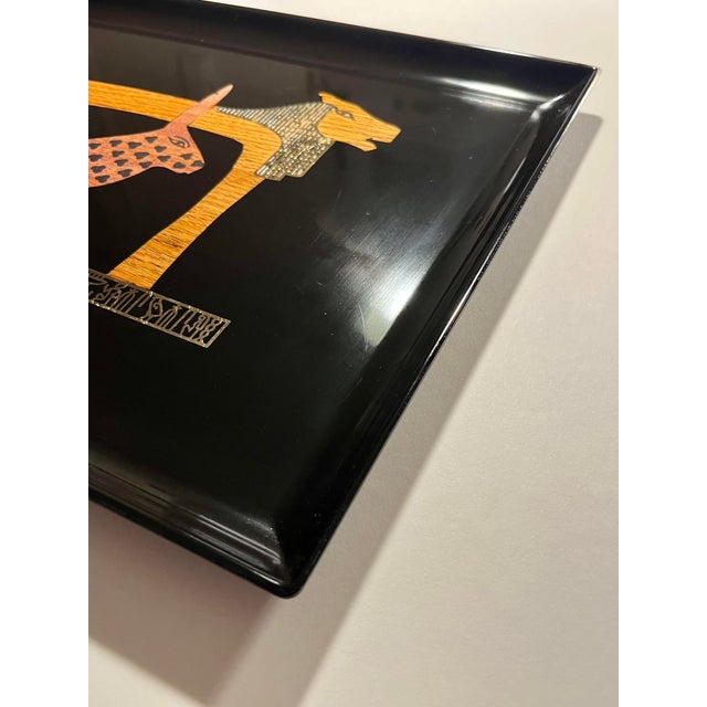 Rare! Vintage Couroc Monterey California Inlaid Serving Tray – Egyptian Motif For Sale - Image 4 of 8