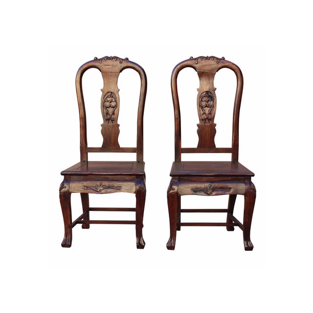 Brown Chinese Old Shanghai Design Solid Red Wood SuanZhiMu Rosewood Chairs - a Pair For Sale - Image 8 of 10
