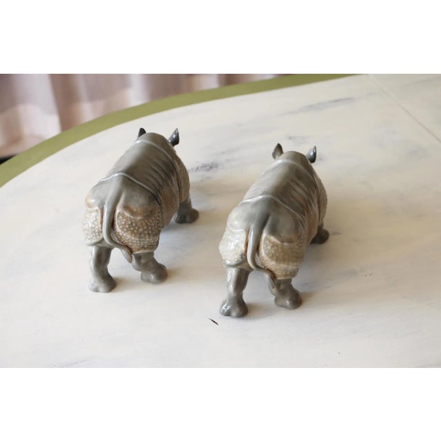 Gray Early 20th Century Antique Continental Gray Porcelain Rhinoceros Figures - a Pair For Sale - Image 8 of 13