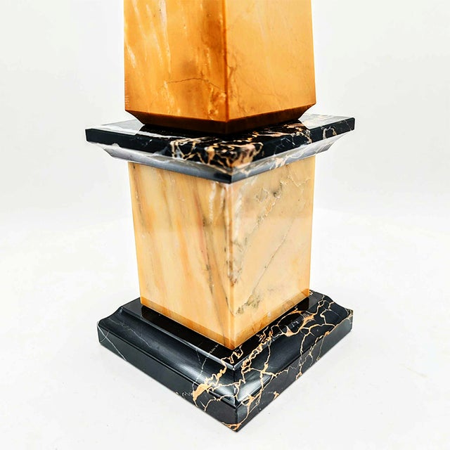 Black Large Obelisk in Hand Carved Yellow Marble of Siena and Black Marble of Portoro, Italy, 1970s For Sale - Image 8 of 9