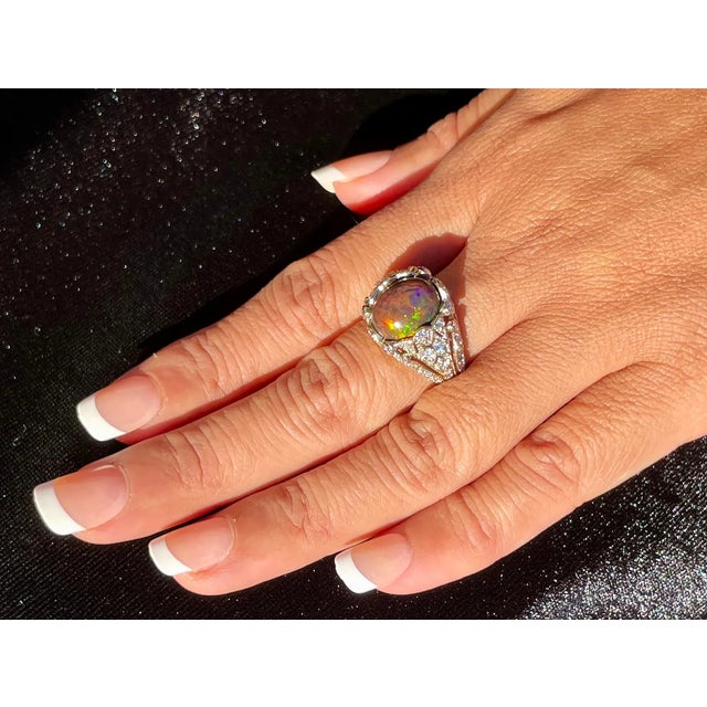 Certified Natural 2.75Cts VS F Diamond Black Opal 18K Solid Gold Bombay Dome Ring, size 6.5 For Sale - Image 12 of 12