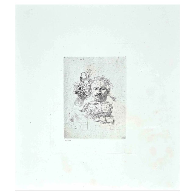 After Rembrandt, Sheet of Studies, Etching, 19th Century For Sale
