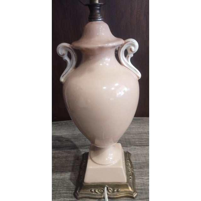 Metal Vintage Victorian Regency Style Floral Lamp Dusty Rose Pink Fringed Beaded Shade For Sale - Image 7 of 12