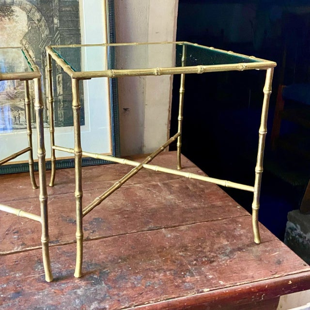 Pair of Maison Bagues Style Faux Bamboo Solid Brass Side Tables For Sale - Image 4 of 8