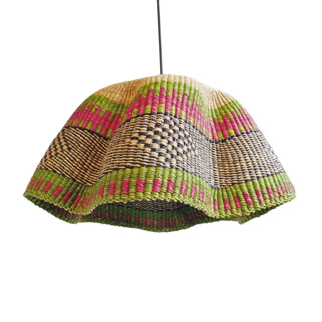 Textile Bolga Wave Basket Light Pendant For Sale - Image 7 of 7