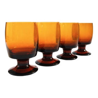 Vintage Amber Wine Goblets - Set of 4 For Sale