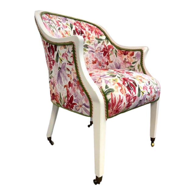 Vintage White Frame Armchair With Floral Upholstery For Sale