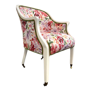 Vintage White Frame Armchair With Floral Upholstery