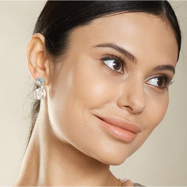 2020s Syna Yellow Gold Blue Topaz and Rock Crystal Diamond Earrings, a Pair For Sale - Image 5 of 6