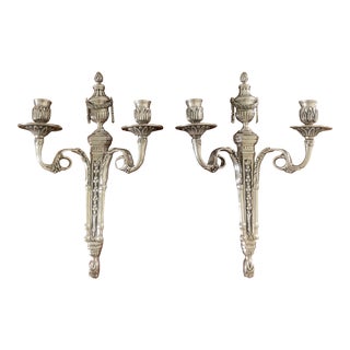 Vintage Silver Neoclassical Style Candle Sconces, Pair For Sale