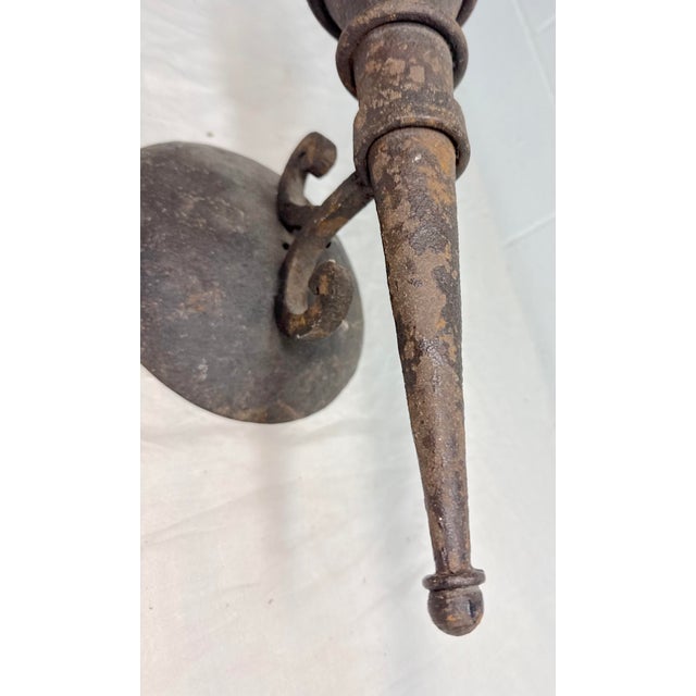 Antique Gothic 19th Century Hand Wrought Iron Wall Mount Candle Sconce Fixture For Sale - Image 4 of 10