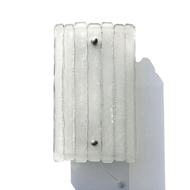 Metal German Structured Glass and Aluminum Wall Light Lamp by Hoffmeister, 1970s For Sale - Image 7 of 10