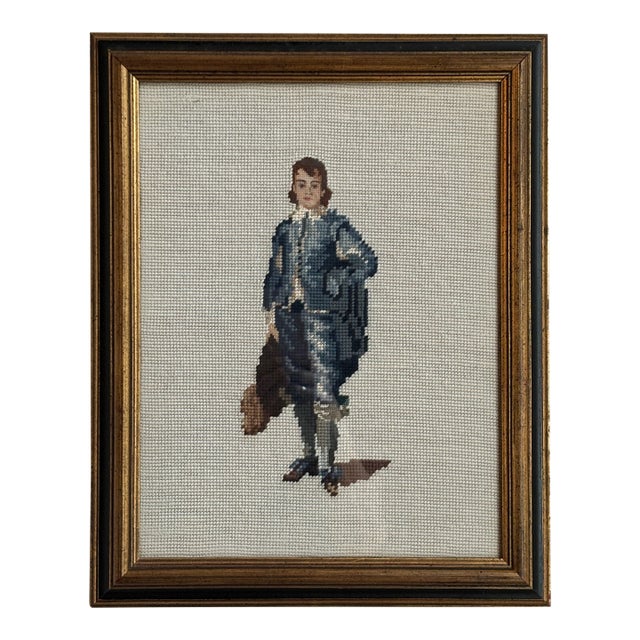 1969 Framed Needlepoint After Gainsborough's "The Blue Boy" For Sale